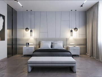 Теневой потолок в спальне 15 м²